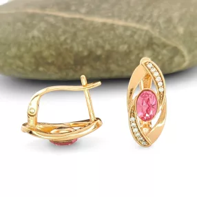   Rózsaszín Swarovski kristállyal díszített aranyszínű antiallergén fülbevaló