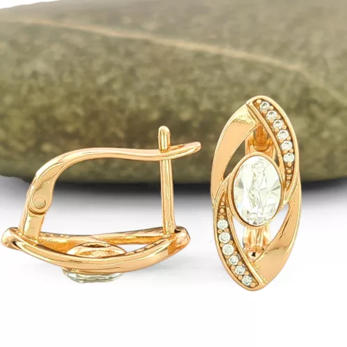 Fehér Swarovski kristállyal díszített aranyszínű antiallergén fülbevaló