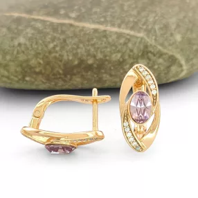  Lila Swarovski kristállyal díszített aranyszínű antiallergén fülbevaló