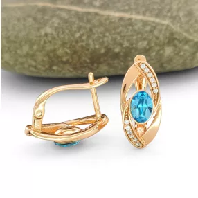   Égszínkék Swarovski kristállyal díszített aranyszínű antiallergén fülbevaló