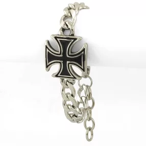 Ezüstszínű nemesacél karkötő vaskereszt díszítéssel