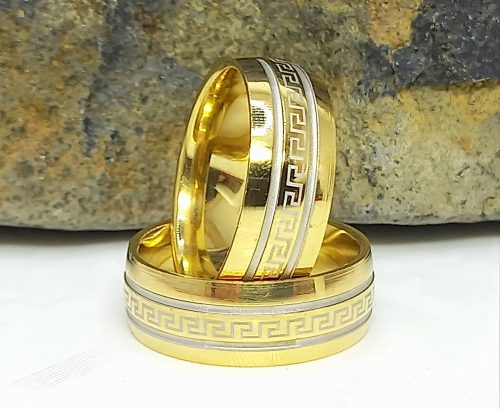 Aranyszínű nemesacél gyűrű görög mintával