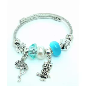   Ezüstszínű antiallergén pandora jellegű karkötő bagoly charmmal