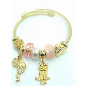   Aranyszínű antiallergén pandora jellegű karkötő bagoly charmmal