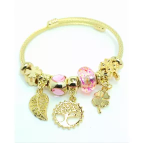   Aranyszínű antiallergén pandora jellegű karkötő életfa charmmal