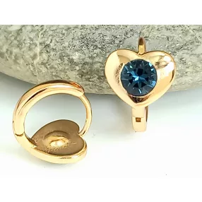   Aranyszínű antiallergén szívecske fülbevaló kék Swarovski kristállyal