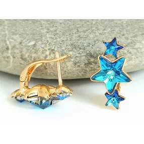   Aranyszínű antiallergén csillag fülbevaló égszínkék Swarovski kristállyal