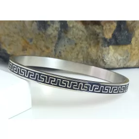   Ezüstszínű antiallergén nemesacél karperec görög mintával