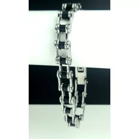 Fekete-ezüstszínű nemesacél motorlánc karkötő