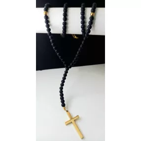 Fekete ónix nyaklánc kereszttel