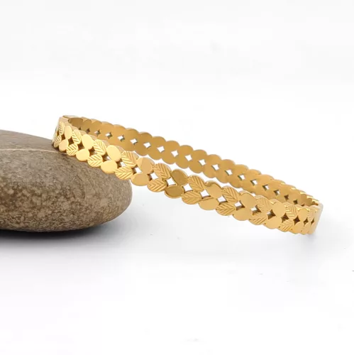 Aranyszínű nemesacél levél karperec metszett mintával