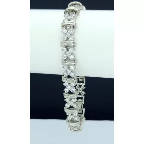 Ezüstszínű antiallergén karkötő fehér kristályokkal