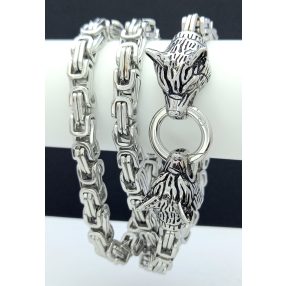 Ezüstszínű nemesacél királylánc farkasfej csattal