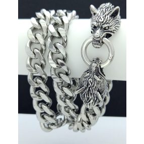 Ezüstszínű nemesacél nyaklánc farkasfej csattal