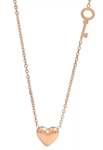 Rose gold színű nemesacél nyaklánc szív és kulcs medállal