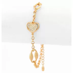   Aranyszínű antiallergén szívecske karkötő fehér kristályokkal