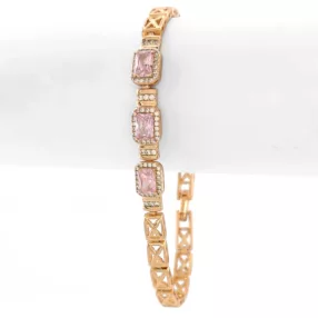   Aranyszínű antiallergén karkötő rózsaszín kristállyal