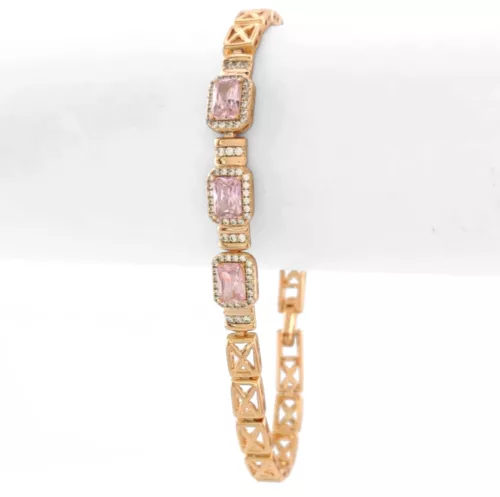 Aranyszínű antiallergén karkötő rózsaszín kristállyal