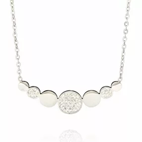   Ezüstszínű nemesacél nyaklánc fehér kristályos medállal