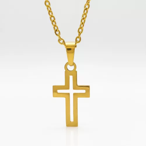 Aranyszínű nemesacél nyaklánc kereszt medállal