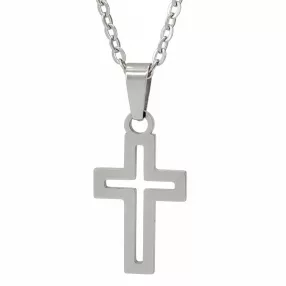 Ezüstszínű nemesacél nyaklánc kereszt medállal