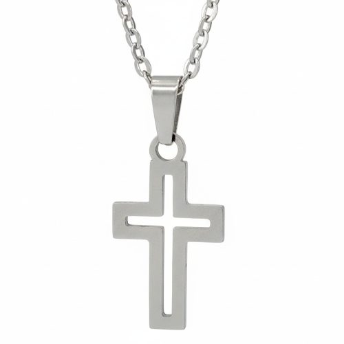 Ezüstszínű nemesacél nyaklánc kereszt medállal