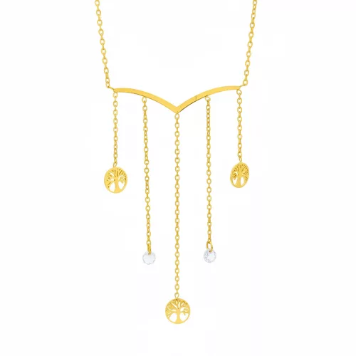 Aranyszínű nemesacél nyaklánc életfa medálokkal