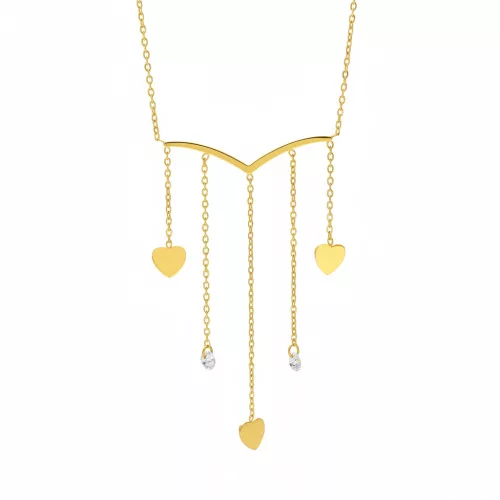 Aranyszínű nemesacél nyaklánc szív medálokkal