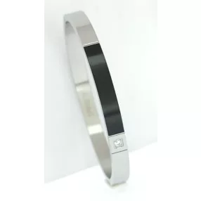   Ezüst-fekete színű nemesacél karperec fehér kristállyal