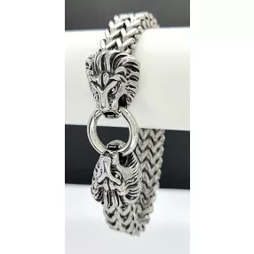 Ezüstszínű nemesacél karkötő oroszlán fej kapoccsal