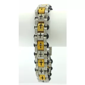 Arany-ezüstszínű nemesacél karkötő kereszt mintával