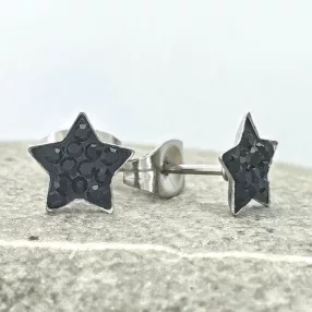   Arany vagy ezüstszínű nemesacél csillag fülbevaló fekete kristályokkal
