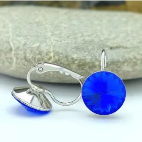   Ezüstszínű antiallergén fülbevaló királykék Swarovski kristállyal
