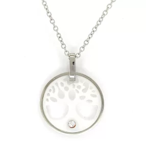   Ezüstszínű nemesacél nyaklánc fehér kerámia életfa medállal