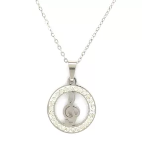 Ezüstszínű nemesacél nyaklánc violin kulcs medállal