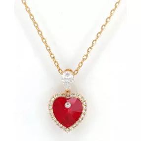   Aranyszínű nemesacél nyaklánc piros Swarovski kristály szív medállal
