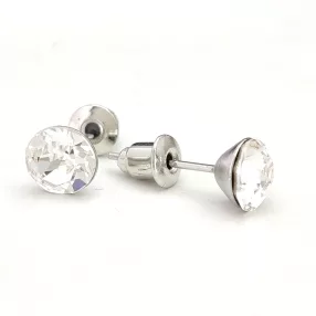   Ezüstszínű nemesacél pötty fülbevaló fehér Swarovski kristállyal 