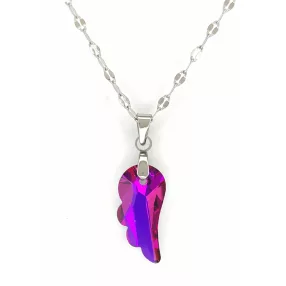   Ibolya lila Swarovski kristály angyalszárny medál ezüstszínű nemesacél nyakláncon