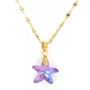   Színjátszós lila Swarovski kristály csillag medál aranyszínű nemesacél nyakláncon