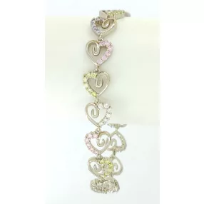   Ezüstszínű antiallergén szívecske karkötő színes kristályokkal