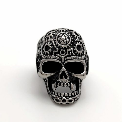 Ezüstszínű nemesacél skull gyűrű