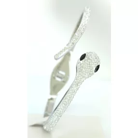   Ezüstszínű nemesacél kígyó karperec fehér kristályokkal