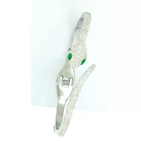   Ezüstszínű nemesacél kígyó karperec fehér kristály díszítéssel