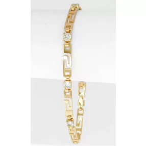   Aranyszínű antiallergén görög mintás karkötő fehér kristályokkal