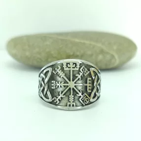   Ezüstszínű nemesacél gyűrű viking iránytű motívummal