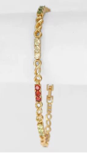 Aranyszínű antiallergén karkötő színes kristályokkal