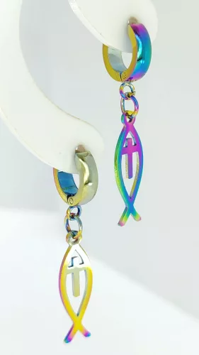 Multicolor nemesacél karika fülbevaló kereszt függővel